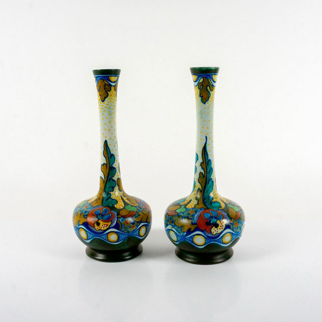 Pair of Zuid-Holland Gouda Pottery Bud Vases, Corona (1 of 3)
