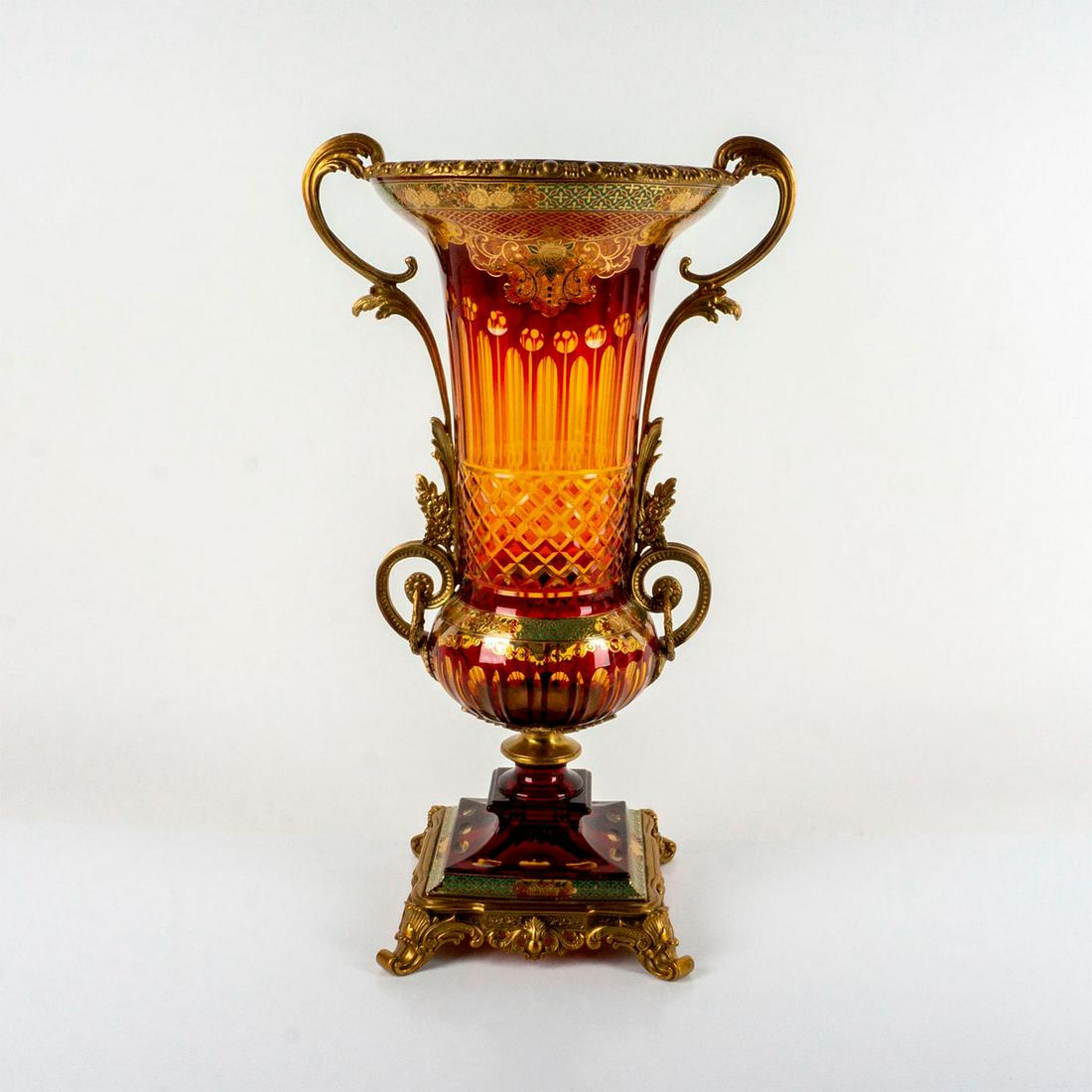 Antique Bohemian Cut Crystal Centerpiece Footed Vase (1 of 5)