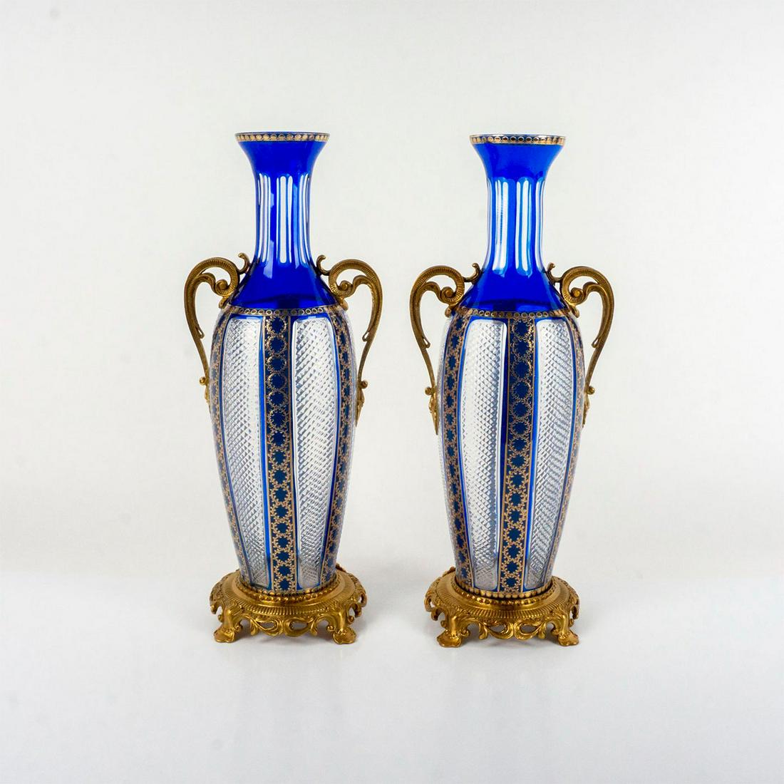 Pair of Antique Bohemian Cut Crystal Centerpiece Vases (1 of 3)