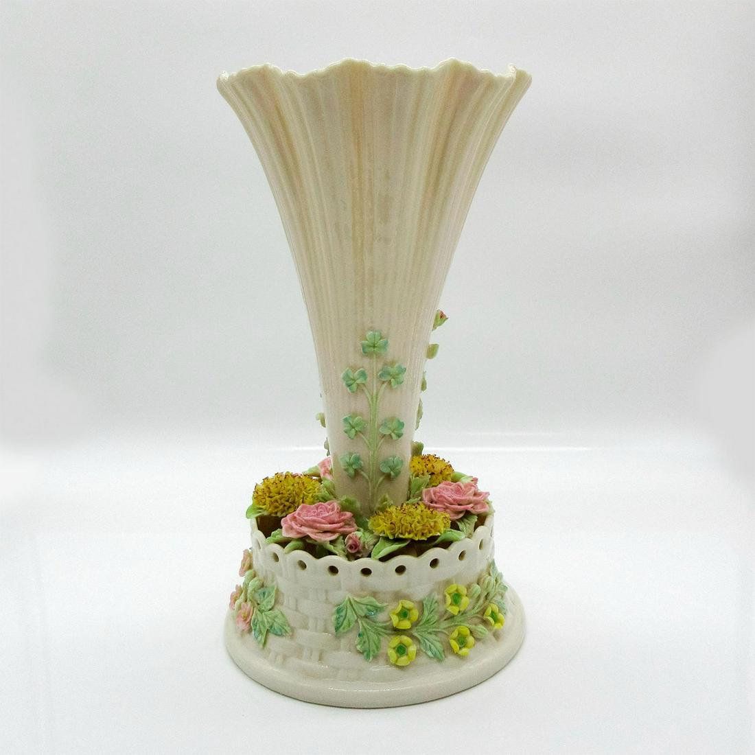 Vintage Belleek Floral Embellished Porcelain Vase (1 of 3)