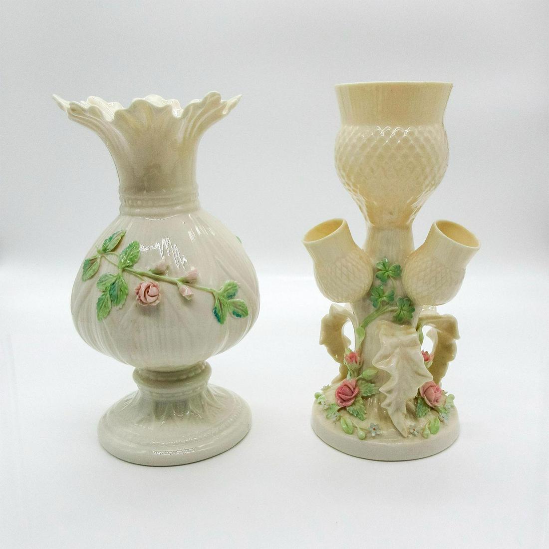 2pc Irish Belleek Lovely Floral Accented Porcelain Vases (1 of 3)