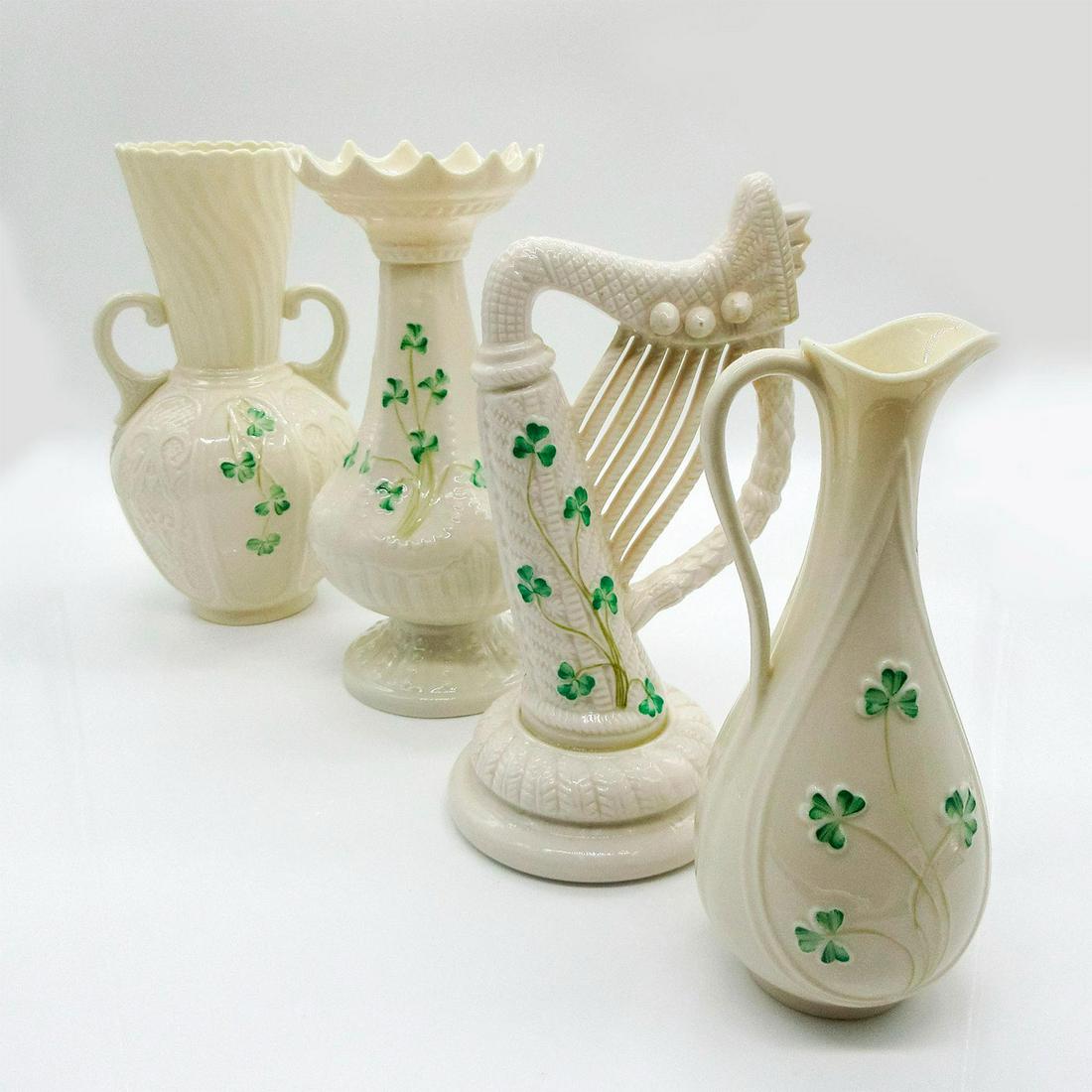 4pc Irish Belleek Clover Accented Porcelain Harp/Vase Set (1 of 2)