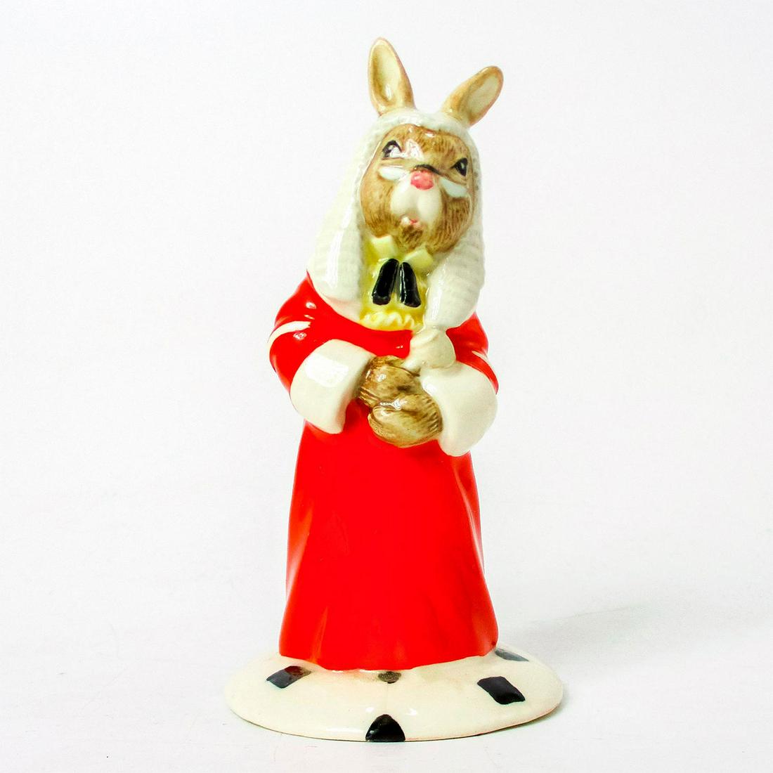 Judge DB188 - Royal Doulton Bunnykins: White, black and yellow coloration. Created exclusively for Collectors Club. Royal Doulton backstamp. Artist: Caroline Dadd Issued: 1999 - 1999 Dimensions: 4.25"H Manufacturer: Royal Doulton Country o