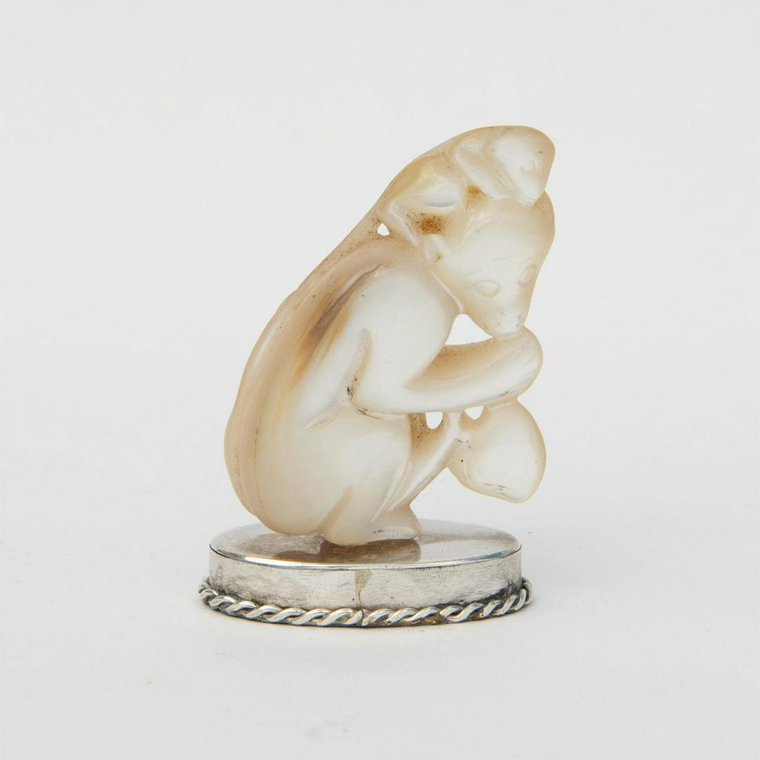 Chinese Mother of Pearl Monkey Figurine on Silver Base (1 of 5)