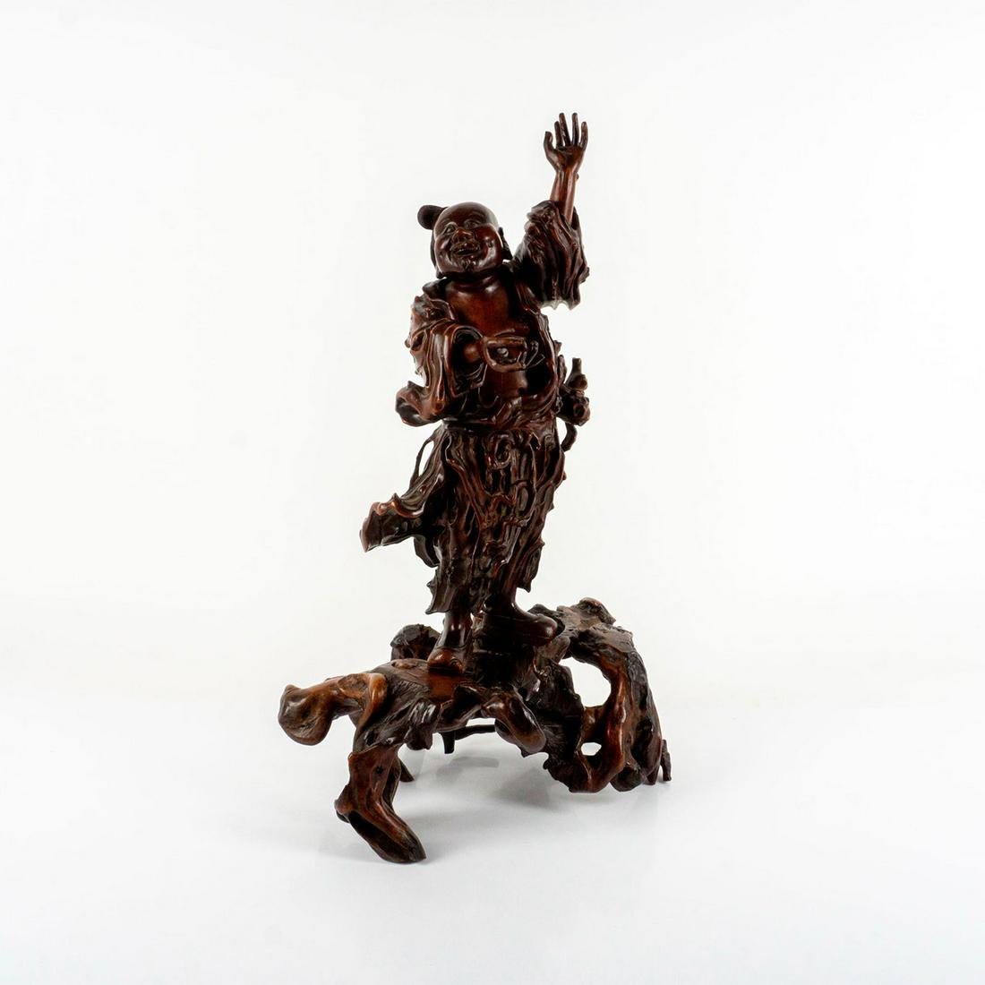 2pc Antique Chinese Carved Tree Root Sculpture with Base (1 of 7)