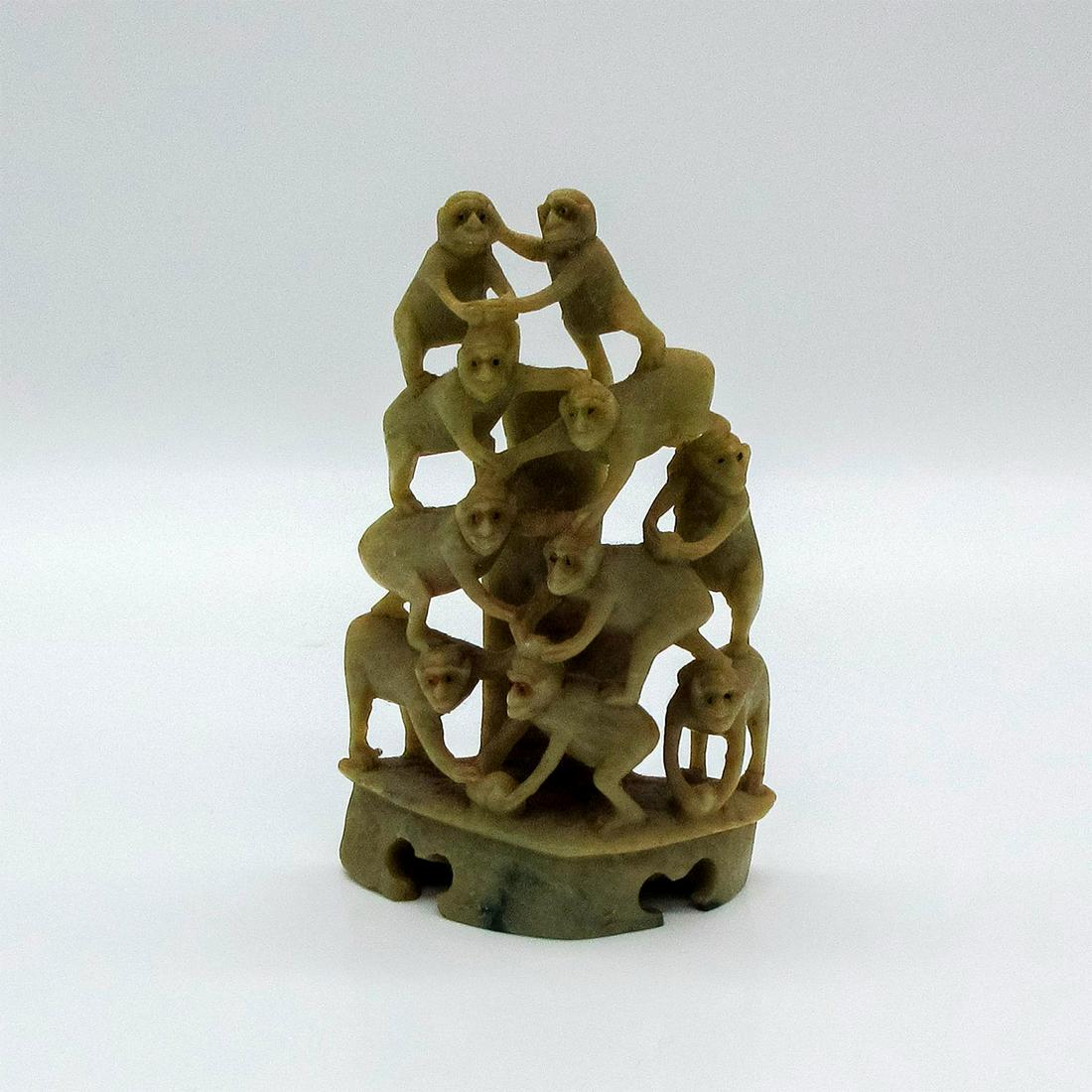 Chinese Soapstone Figure, Wise Monkey Pyramid Tree (1 of 3)