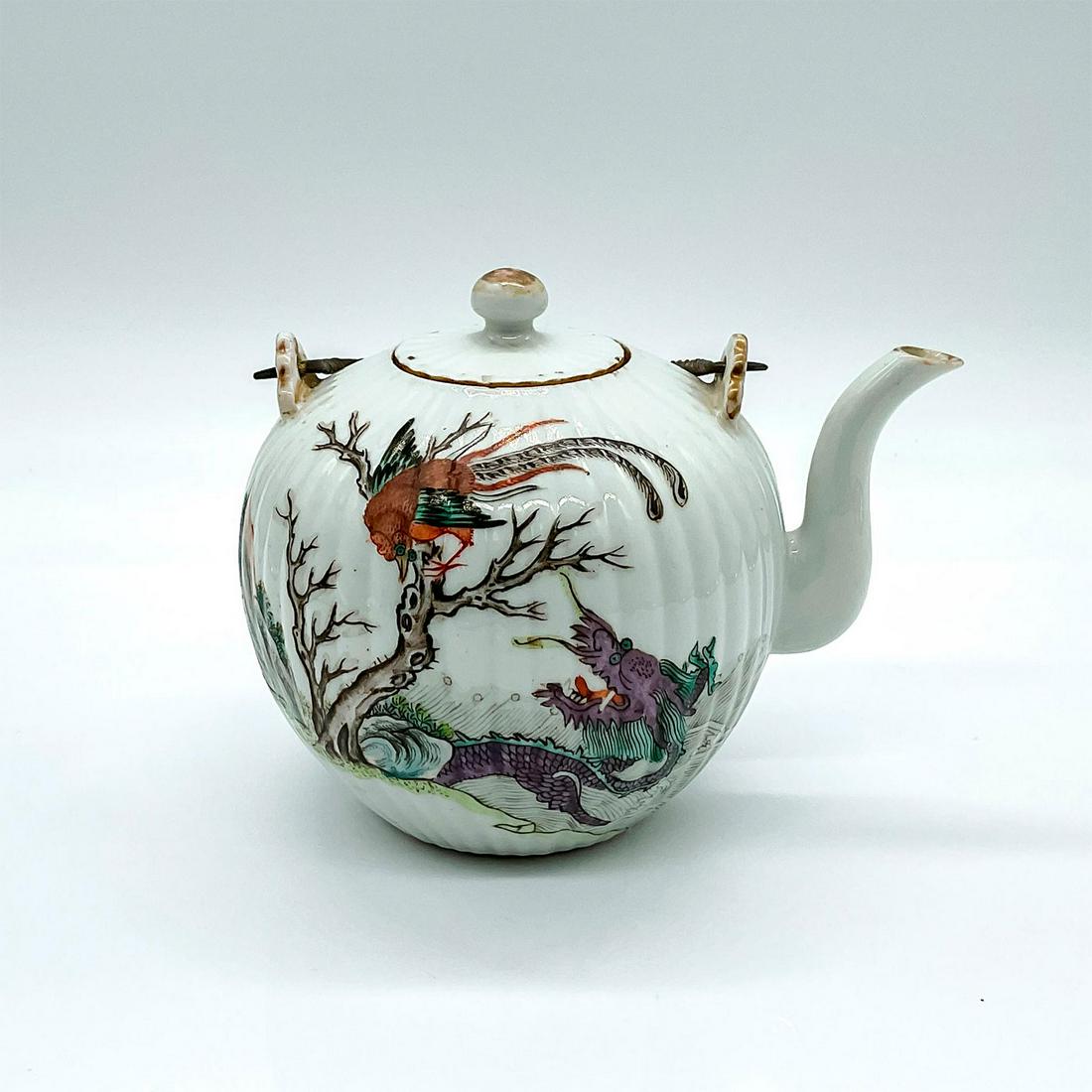 Antique Chinese Porcelain Teapot with Lid and Brass Handle (1 of 3)