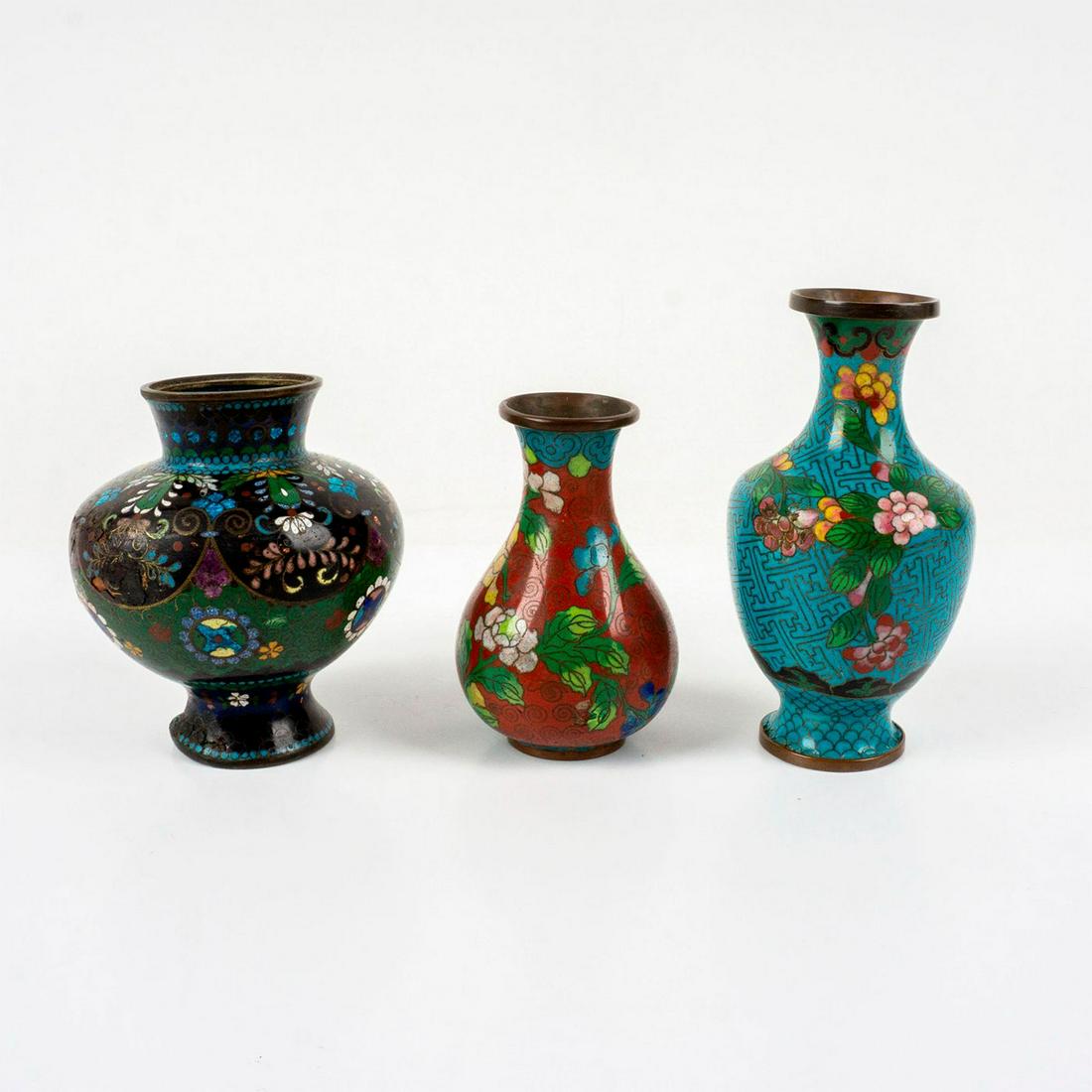 3pc Antique Small Chinese Cloisonne Vases (1 of 4)
