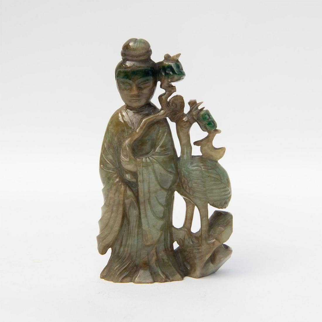 Antique Chinese Jadeite Figurine of Guanyin with a Crane (1 of 4)