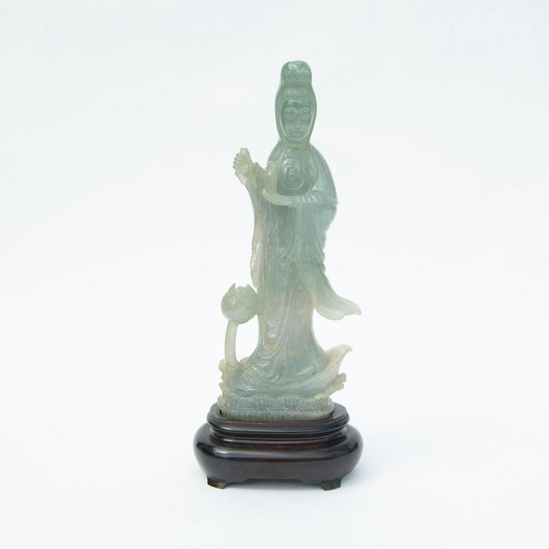 Antique Chinese Jadeite Guanyin Figurine with Base (1 of 3)