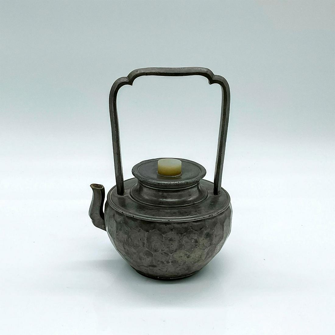 Antique Chinese Pewter Jade Teapot with Lid (1 of 3)