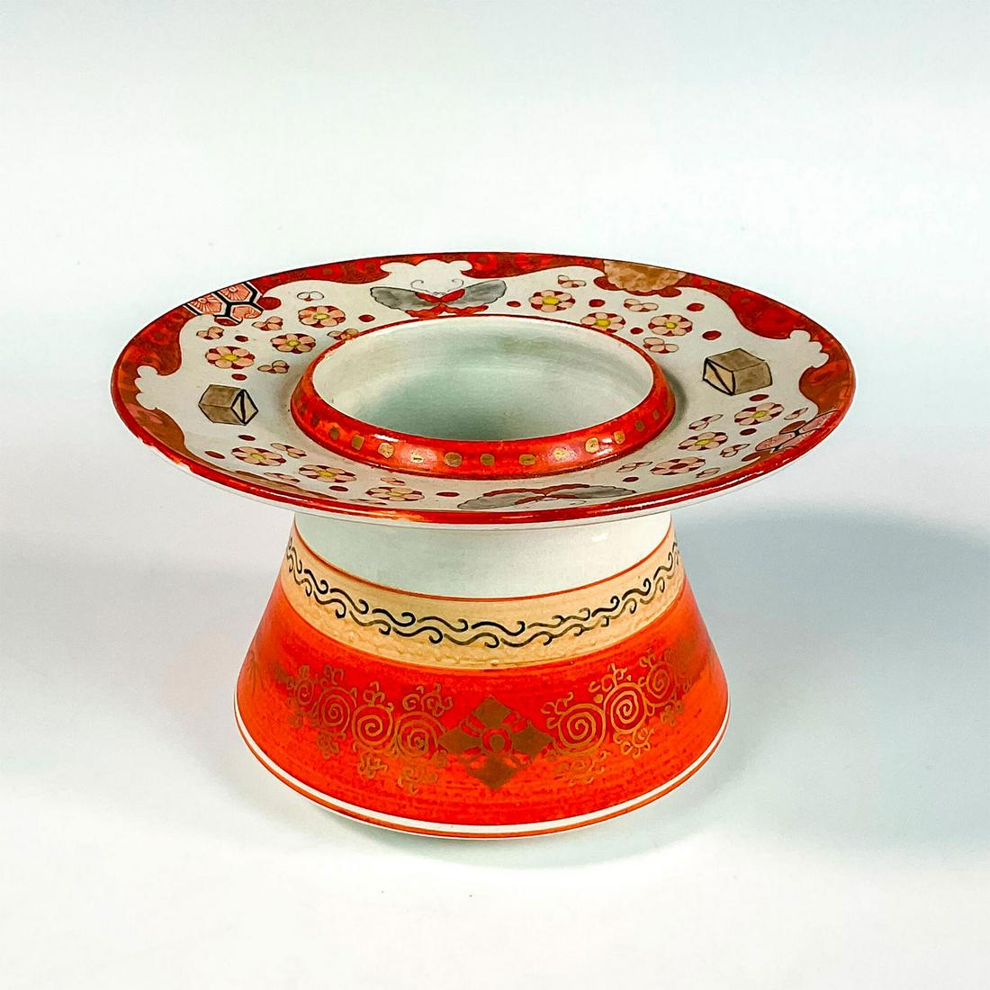 Antique Kutani Ware Porcelain Warmer: Lovely hand painted warmer with flowers, butterflies and gold accents. Issued: Early 1900â€™s Dimensions: 3.25"H x 5.75"Dia. Country of Origin: Japan