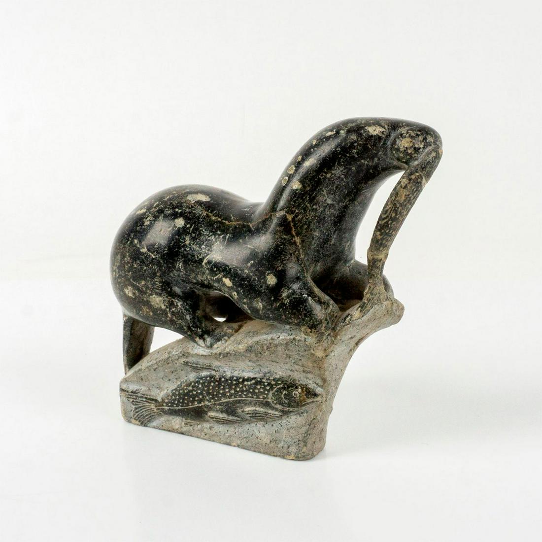 Inuit Soapstone Sculpture, Otter with Fish (1 of 3)