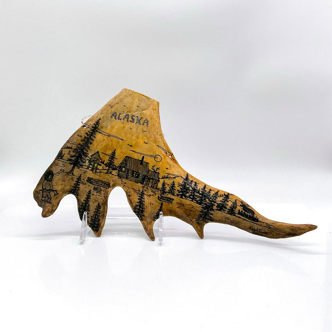 Adolph Dawig Signed Inuit Ink Drawing on Antler (1 of 2)