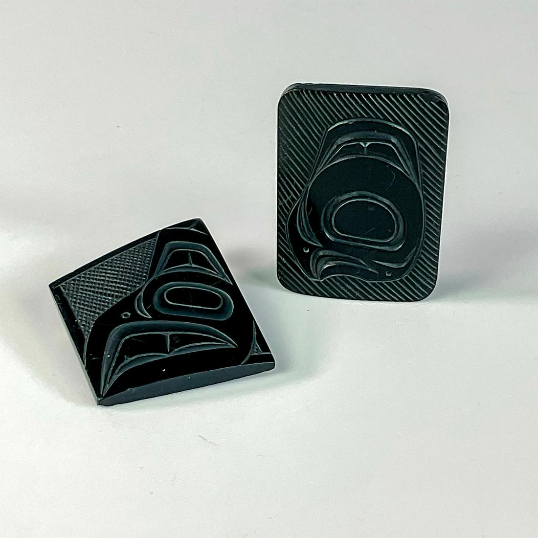 2pc Signed Pat Dixon (b.1938) Argillite Brooch Pins (1 of 3)