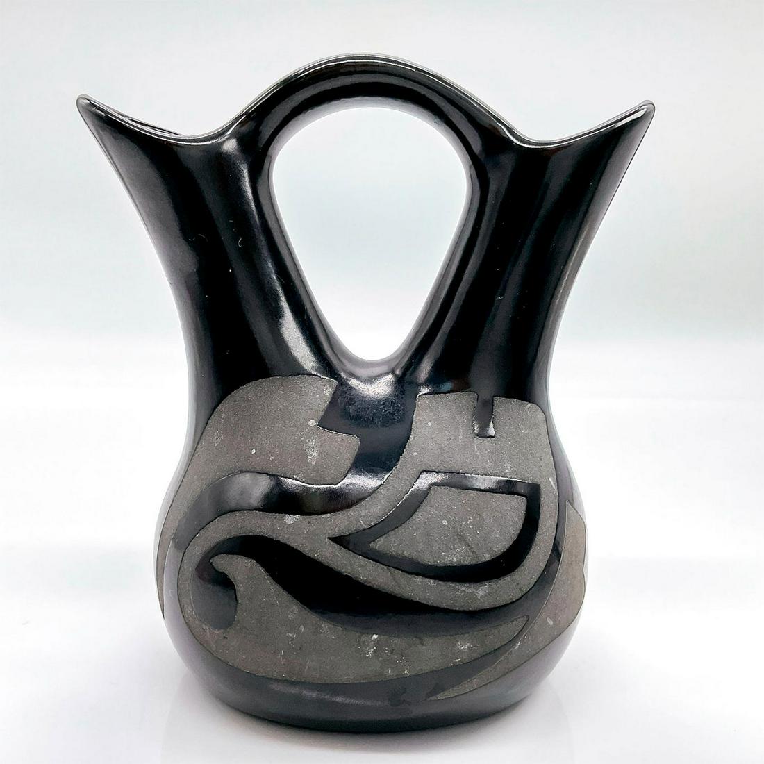 Artist Signed, Native American Black Wedding Vase (1 of 3)