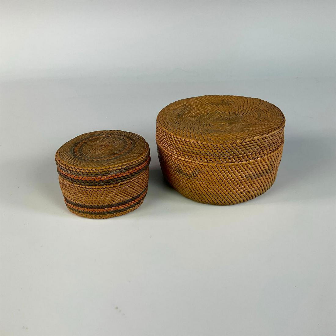 2pc Antique Makkah Northwest Coast Native Lidded Basket (1 of 3)