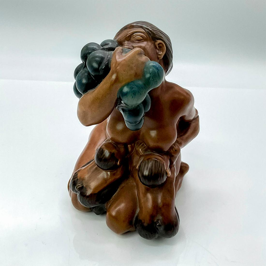 Bing and Grondahl Figure, Woman with Baby Saytrs, Signed: Brown neoclassical of a nude woman breastfeeding baby satyrs with a vine of grapes in arm. Part of the Grape Harvesting series. Kai Nielsen engraved to bottom. Bing and Grondahl impressed to bottom. A