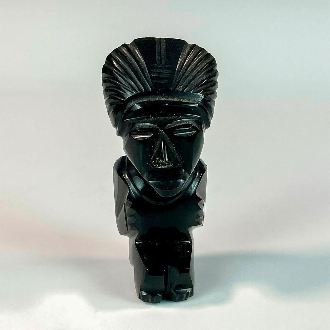 Gold Sheen Obsidian Aztec Warrior: A seated warrior hand carved out of obsidian with a luster golden sheen. These stones are known for healing and meditation. Dimensions: 2"L x 1.75"W x 4.25"H