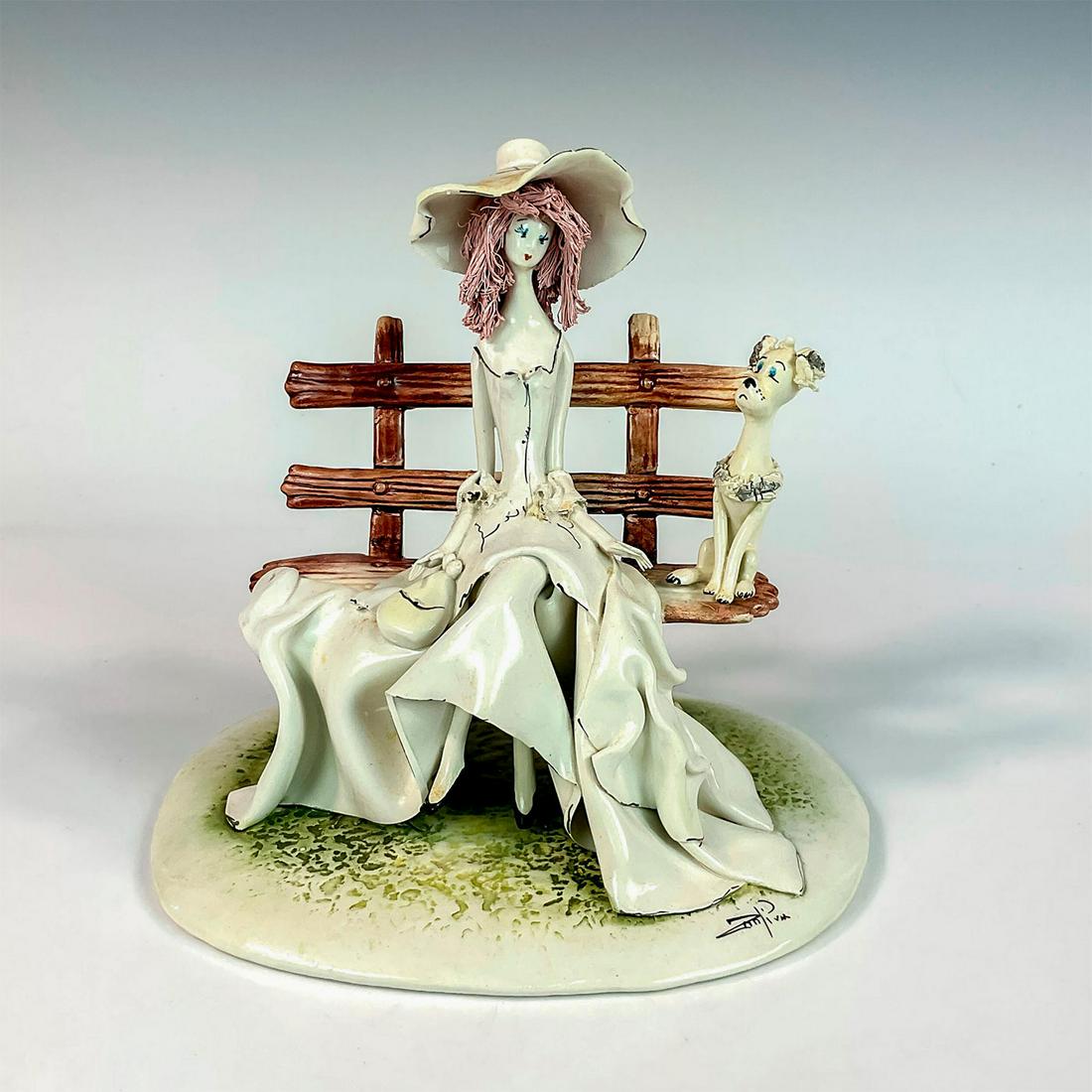 Signed Lino Zampiva Figurine, Lady With Poodle