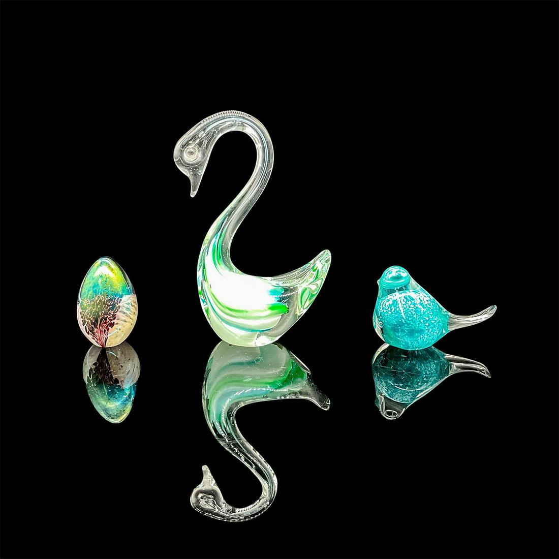 3pc Art Glass Figures, Signed MSH Egg, + Swan and Bird (1 of 3)