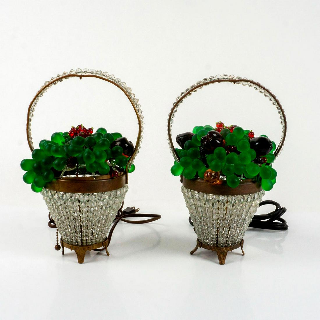 2pc Vintage Czech Art Glass Fruit Basket Table Lamps (1 of 4)