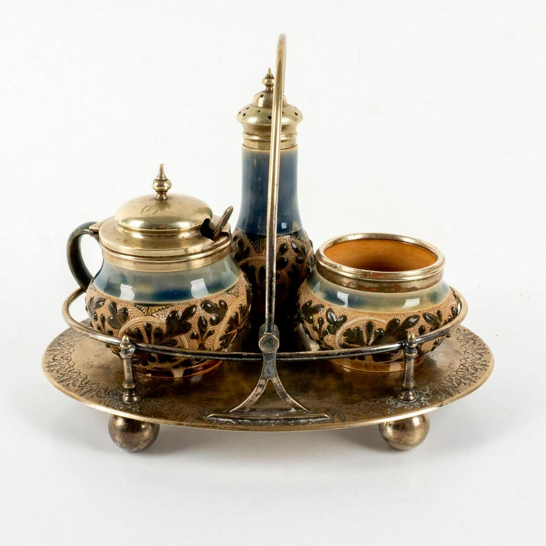 5pc Doulton Lambeth Stoneware Green Acanthus Condiment Set (1 of 5)