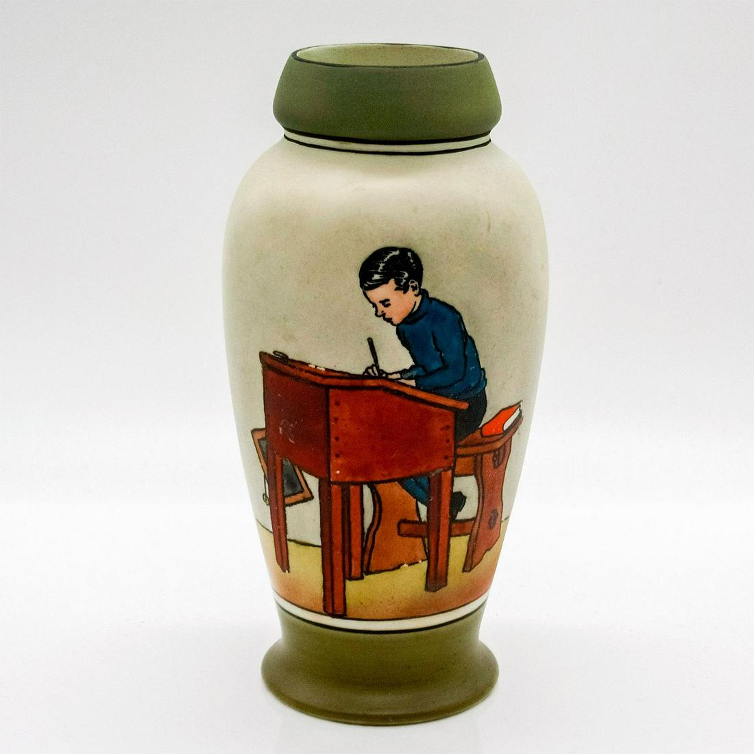 Doulton Lambeth Faience Twins Ware Vase, Boy at Desk (1 of 4)