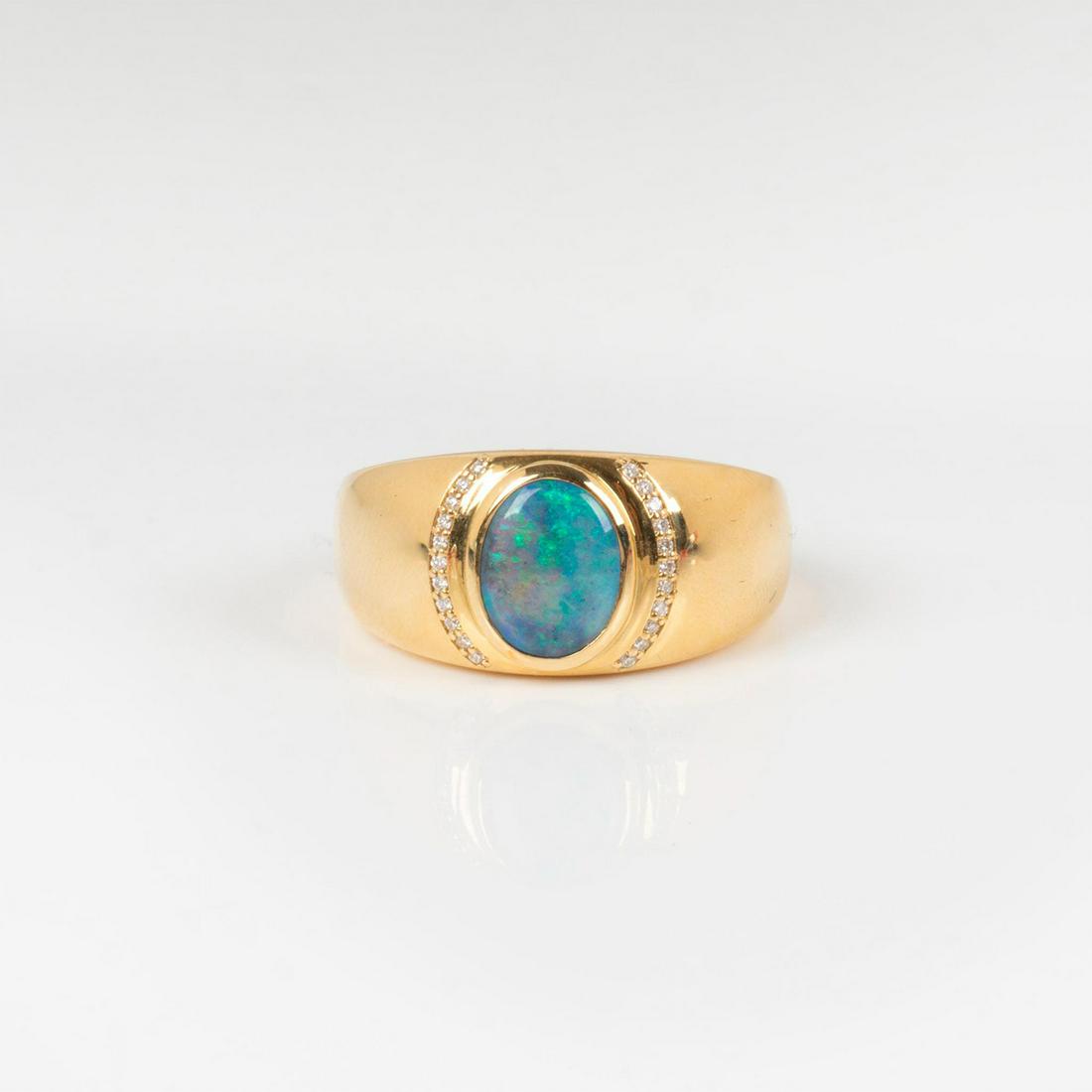 Men's 14K Gold Ring with Large Oval Opal and Diamonds (1 of 6)