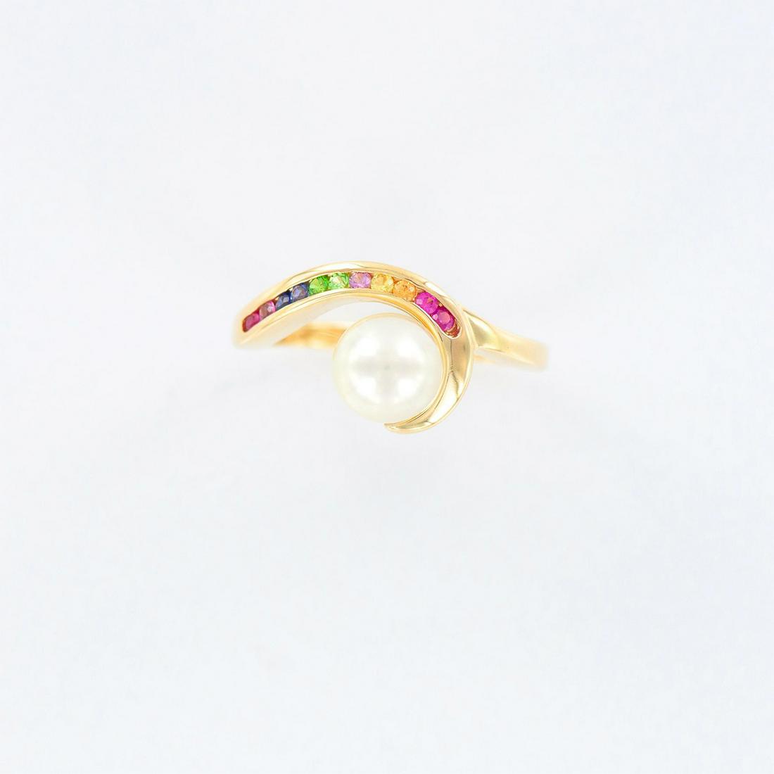 Rainbow Pride Sapphires with White Pearl Ring, 14K (1 of 4)