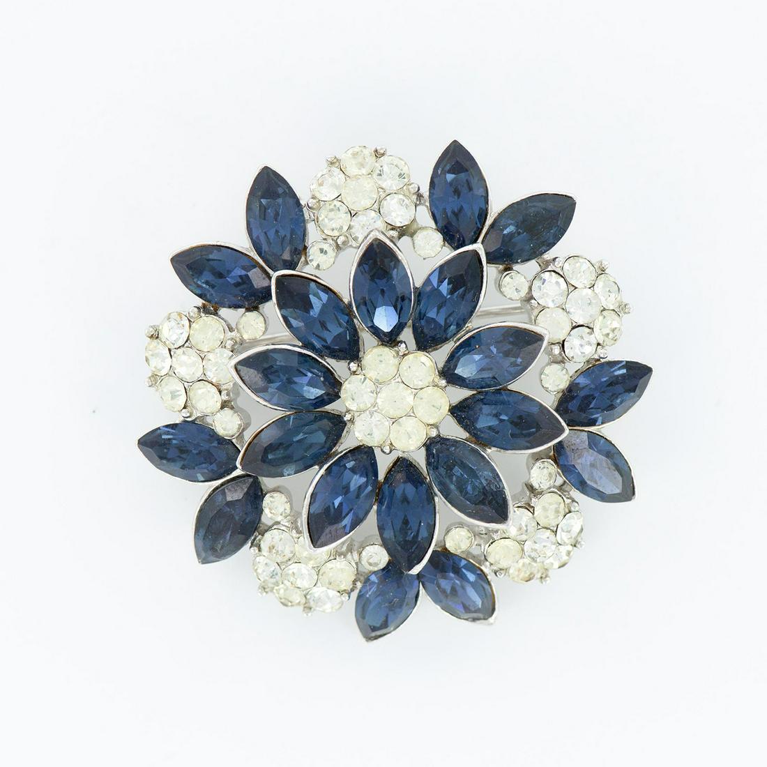 Vintage Crown Trifari Blue and Clear Rhinestones Brooch (1 of 3)