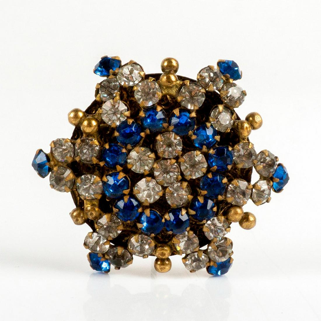 Vintage Bronze Hat Pin, Blue and White Rhinestone Star (1 of 4)
