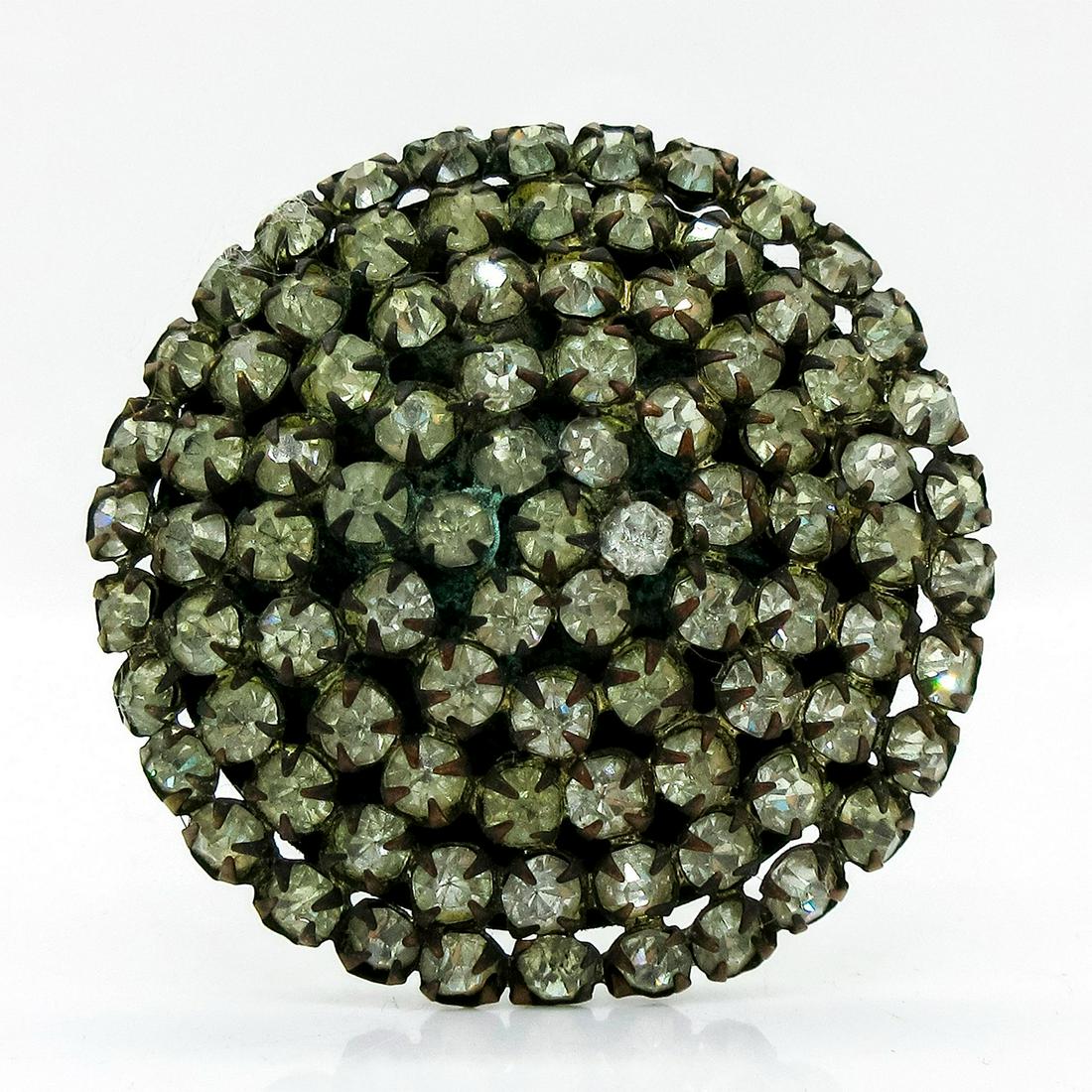 Vintage Bronze Hat Pin, Rhinestone Disc (1 of 2)