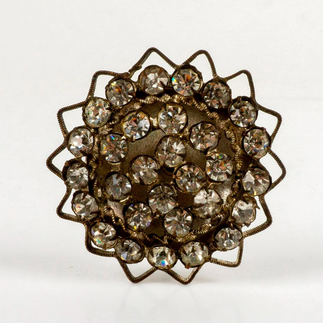 Vintage Bronze Hat Pin, Rhinestone Flower (1 of 3)