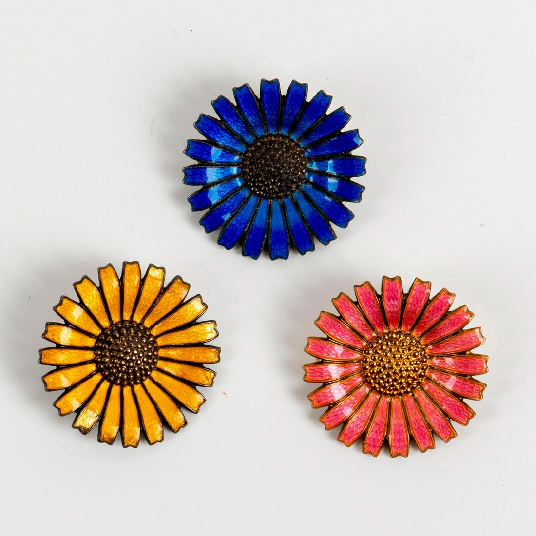 3pc Anton Michelson Sterling Silver Enamel Daisy Flowers (1 of 4)
