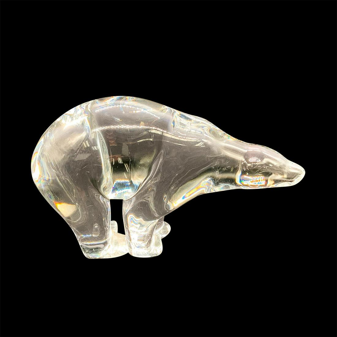 Baccarat Crystal Animal Figurine, Polar Bear: Depicts bear in standing pose. Baccarat acid mark. Dimensions: 6.75"L x 1.75"W x 4"H Manufacturer: Baccarat Country of Origin: France