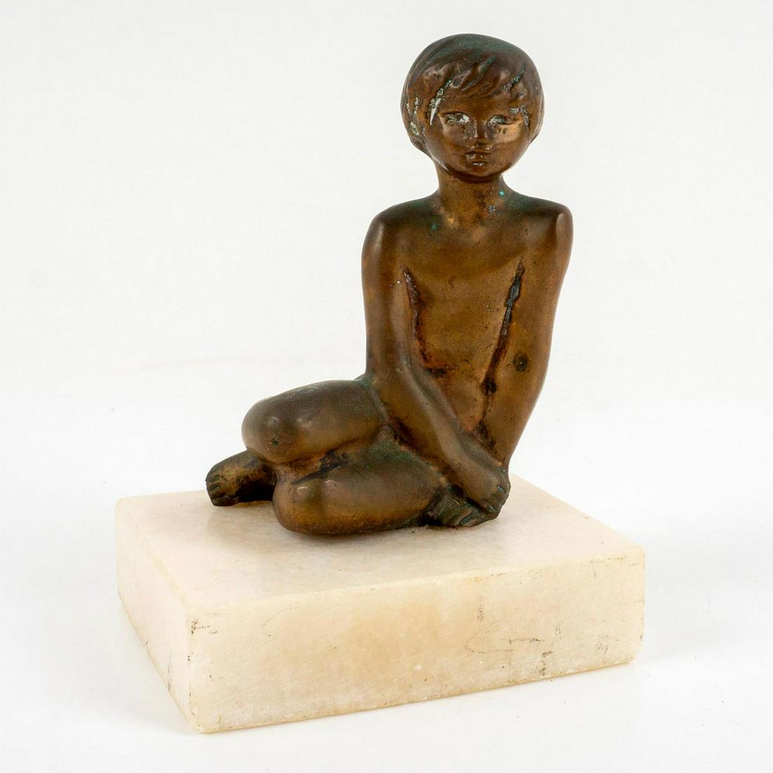 Vintage Artist Signed Bronze Sculpture, Seated Boy (1 of 3)
