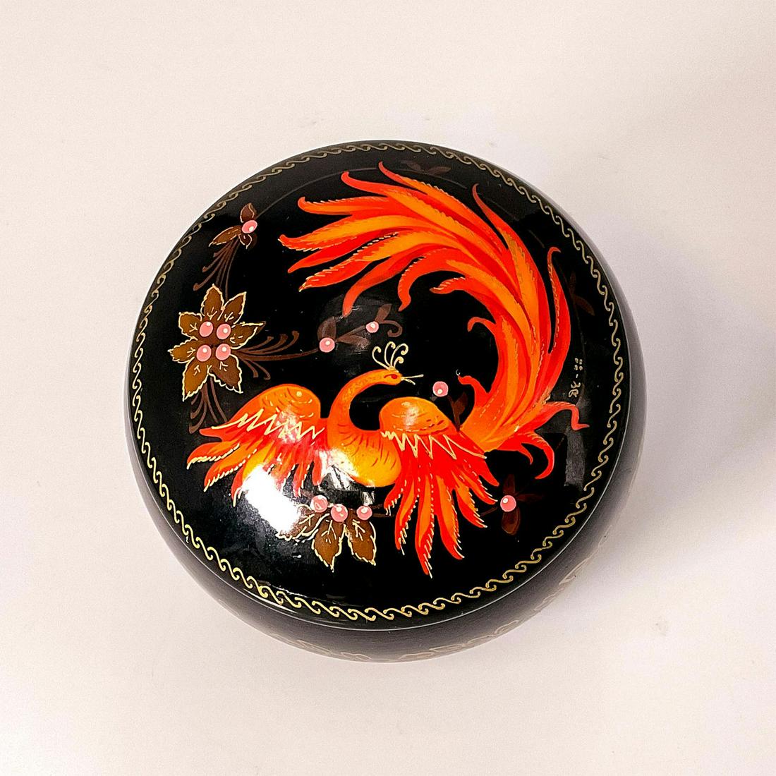 Charm Box Russian Lacquered Tin with Hand-painted Firebird (1 of 3)