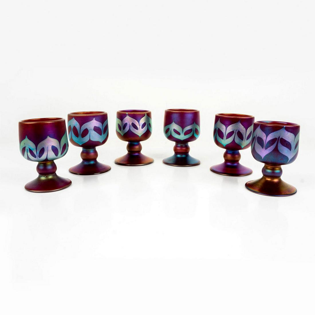 6pc Carl Radke Phoenix Studios Lustre Art Glass Goblets (1 of 4)