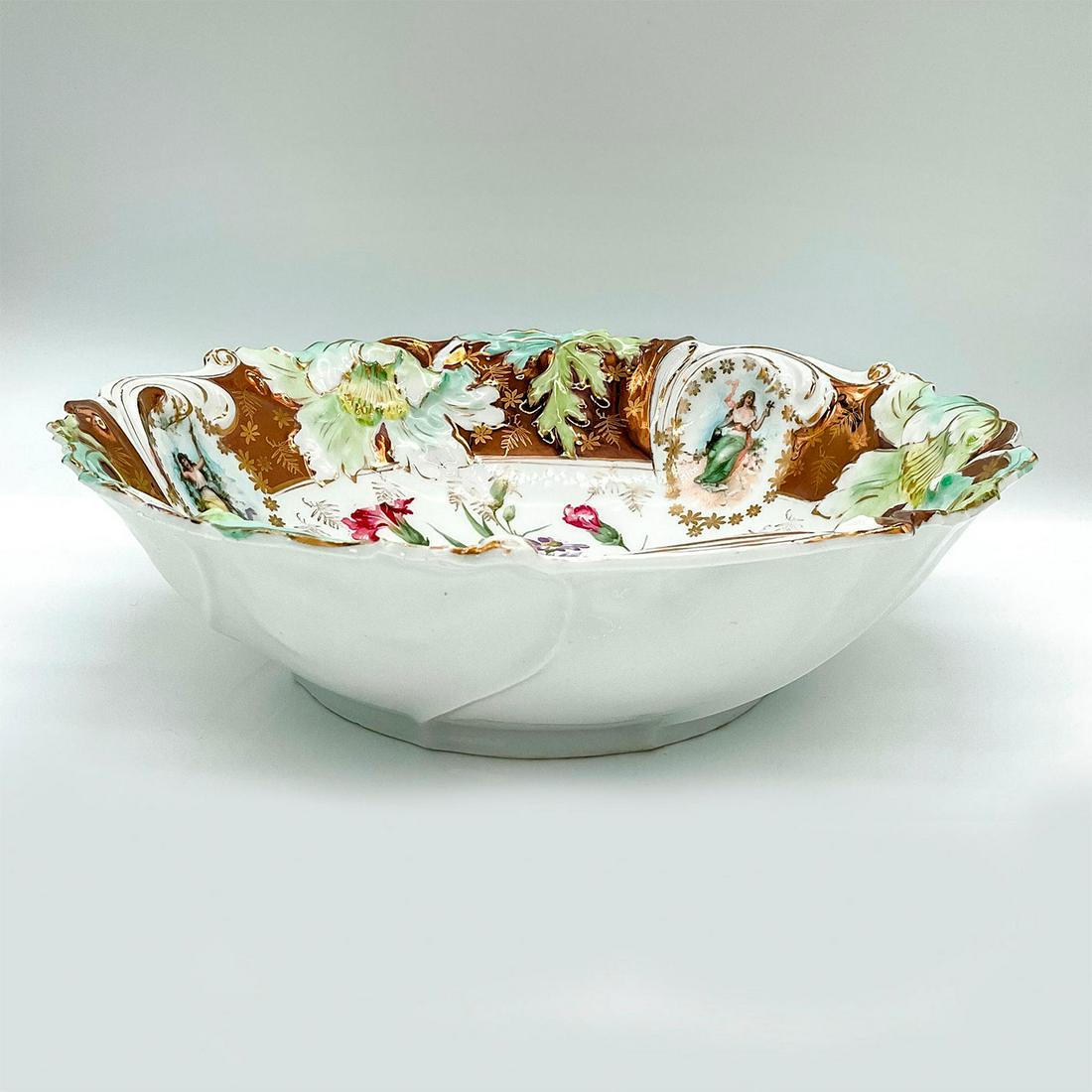 Germany Saxe Altenburg Porcelain Decorative Bowl: Hand painted floral bowl in relief, trimmed in gold gilt. Germany Saxe Altenburg backstamp. Dimensions: 10.25"W x 2.75"H Country of Origin: Germany
