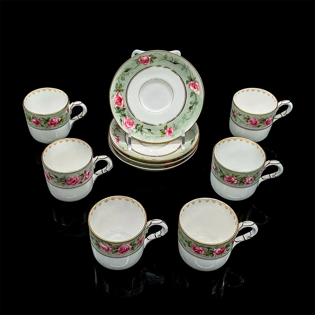 10pc Royal Worcester Demitasse Cups + Saucers, Spring Roses (1 of 3)