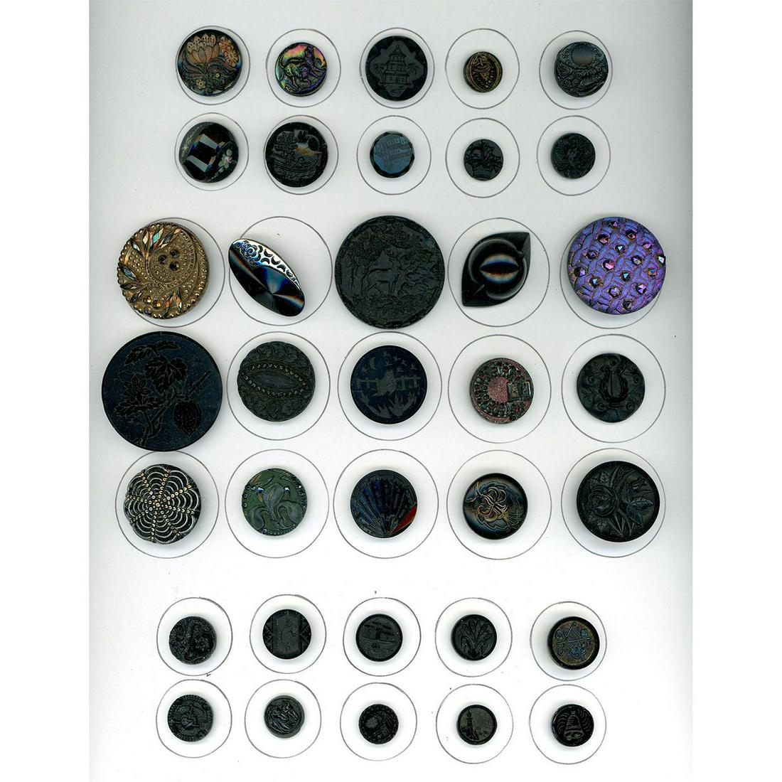 A CARD OF ASSORTED DIV 1 AND 3 BLACK GLASS BUTTONS (1 of 4)