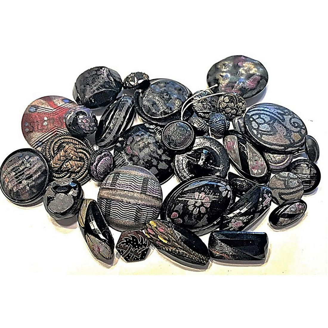 BAG LOT OF DIVISION ONE FAUX FABRIC BLACK GLASS BUTTONS (1 of 4)