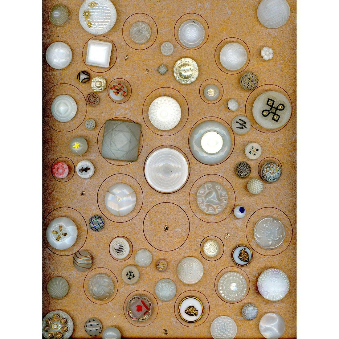 A CARD OF DIVISION 1 & 3 VINTAGE GLASS BUTTONS (1 of 3)