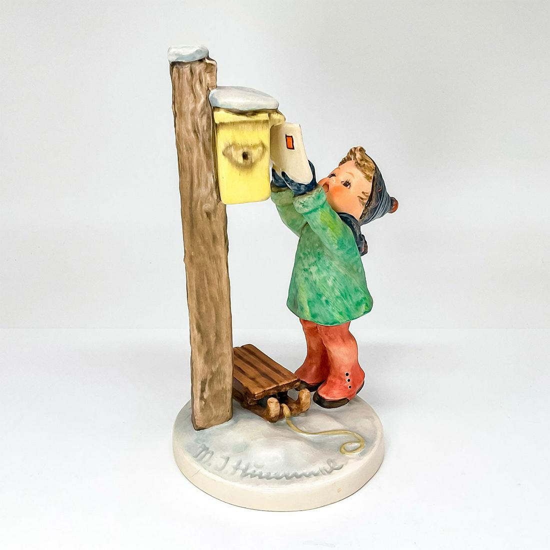 Goebel Hummel Figurine, Letter to Santa Claus: Adorable little boy sending a letter to Santa Claus. Goebel backstamp. Artist: M.I Hummel Dimensions: 4"L x 4"W x 7.25"H Manufacturer: Goebel Hummel Country of Origin: Germany