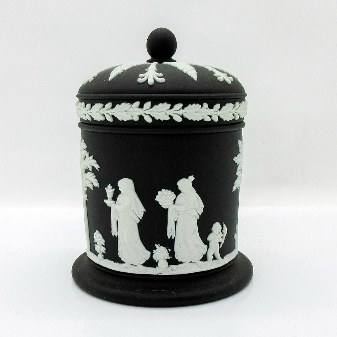 Wedgwood Jasperware Black Basalt Lidded Tea Caddy (1 of 3)