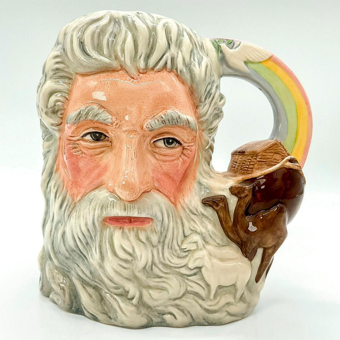 Noah D7165 - Large - Royal Doulton Character Jug: White, grey, brown, red, yellow, green and blue coloration. Issued 2001 in a limited edition of 1,000. Royal Doulton backstamp. Includes certificate of authenticity. Artist: David B. Biggs Issued: 200