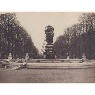 Photo of Air-Raid Protection of Art, Fountain of Carpeaux: Original black and white Paris photo; Fontaine de l'Observatoire prepping to be protected. A monumental bronze fountain erected in 19th century by Jean-Baptiste Carpeaux (French 1827-1875), and ca