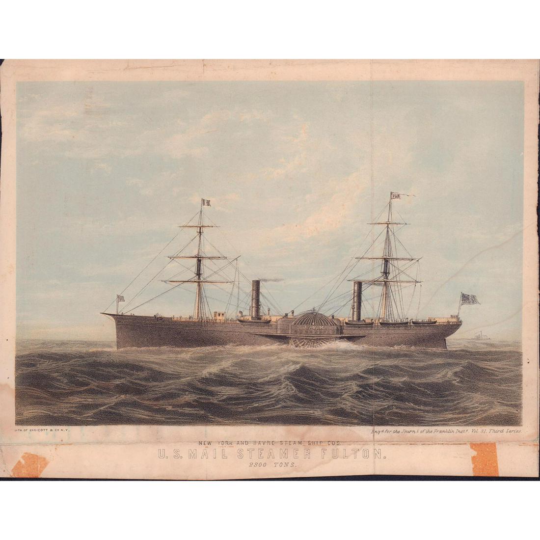 Franklin Institute Lithograph, U.S. Mail Steamer Fulton (1 of 1)