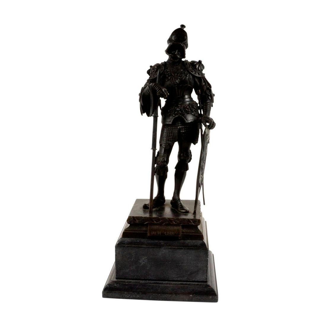 Vintage Bronze Sculpture, Teodorickkonic Der Coot: Figure in style of Theodoric the Great, King of the Ostrogoths, by Peter Vischer the Elder, 1512-13, from the monument of Emperor Maximilian I in the Court Church in Innsbruck, Austria. Depicts king d